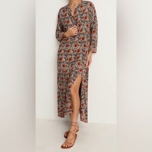 Natalie Martin Black Floral Side-Slit Maxi Skirt